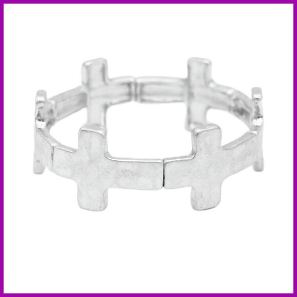 Stretch Cross Charm Bracelet 6.5" Metal No Clasp Inspirational Gift - Picture 1 of 4